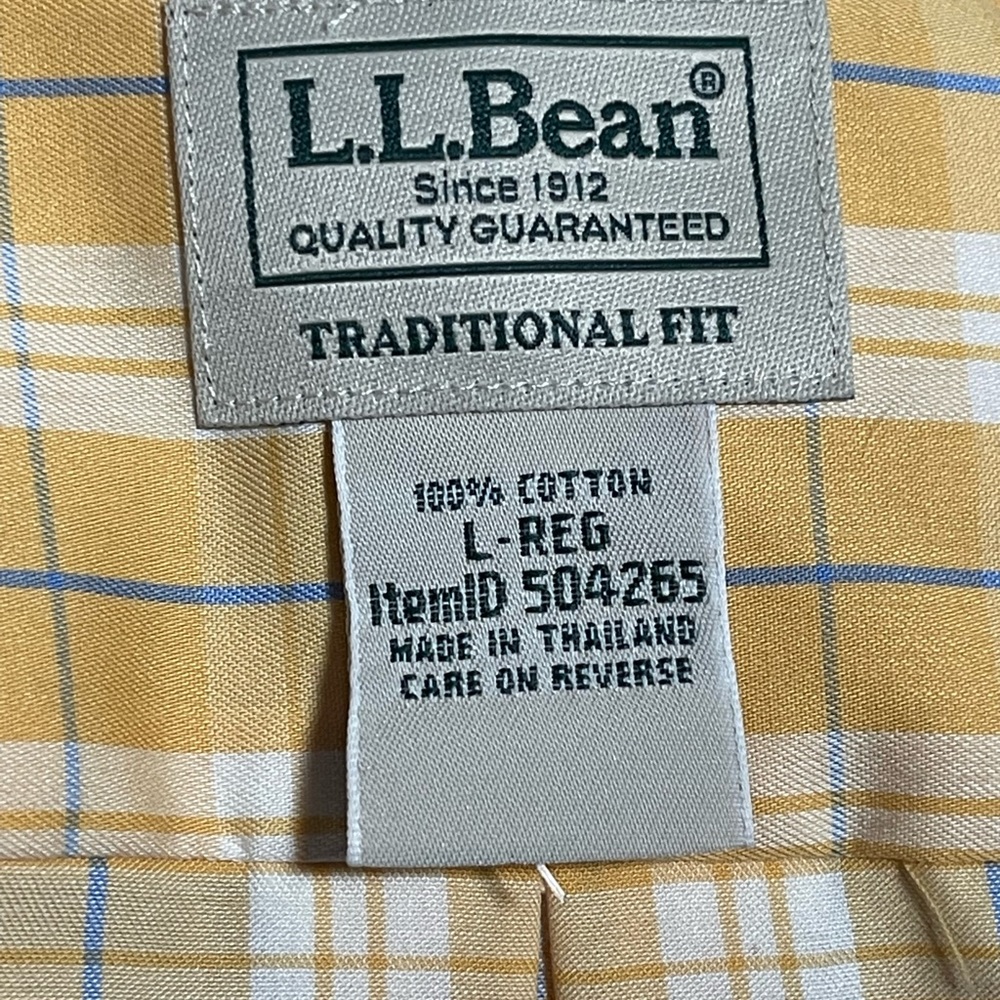 LL Bean Shirt Plaid Yellow Men L-Reg Traditional Fit - Picture 4 of 4